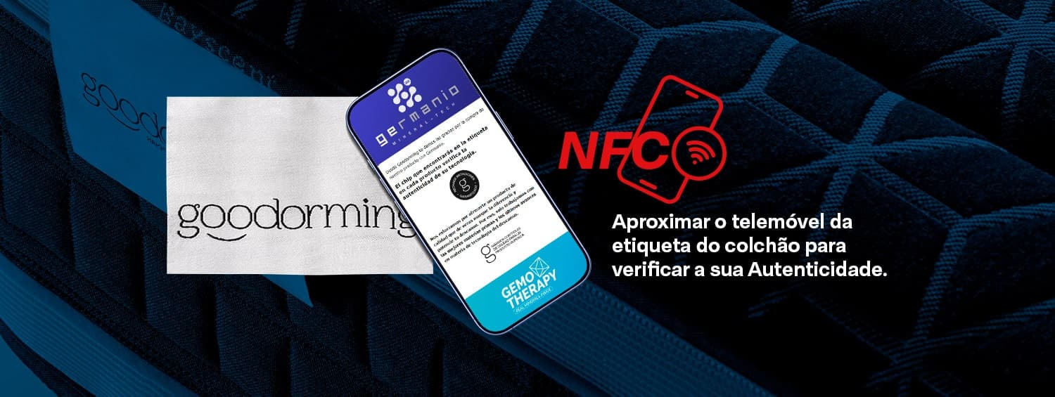 NFC — Aproximar o telemóvel da etiqueta do colchão para verificar a sua Autenticidade